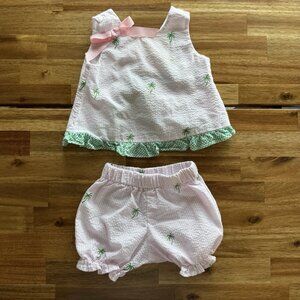Funtasia Too Pink & White Baby Girls Set Seersucker Size 6 Month Palm Print Bow